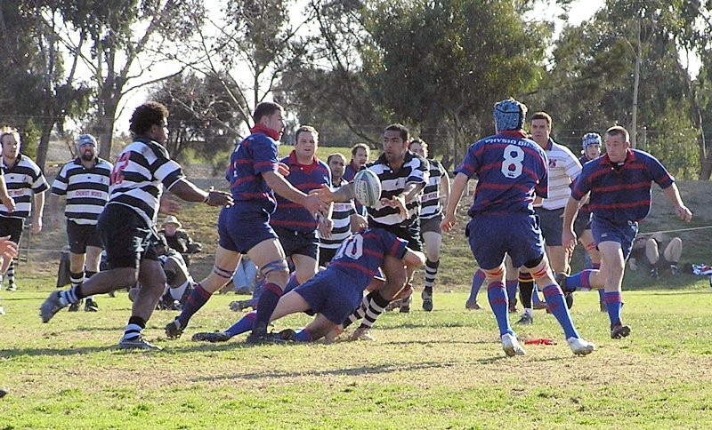 1st XV - Tackle by Peter Cross, with Ben Hamer and Jon Collins supporting, Charlie Sheppeard and Rob Porteous right of shot